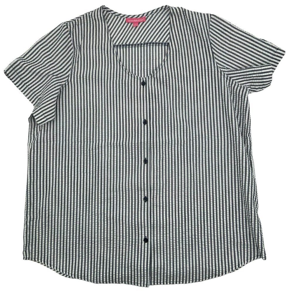 Woman Within‎ Grey White Striped Button Front Shirt Women's Plus Size 1X